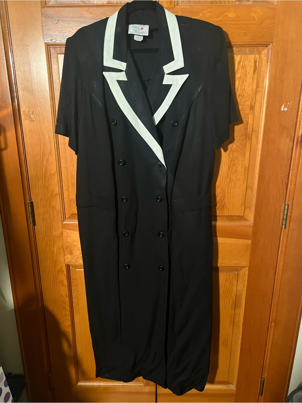 Black Midi Dress with White Trim Blazer Collar - Unknown Brand